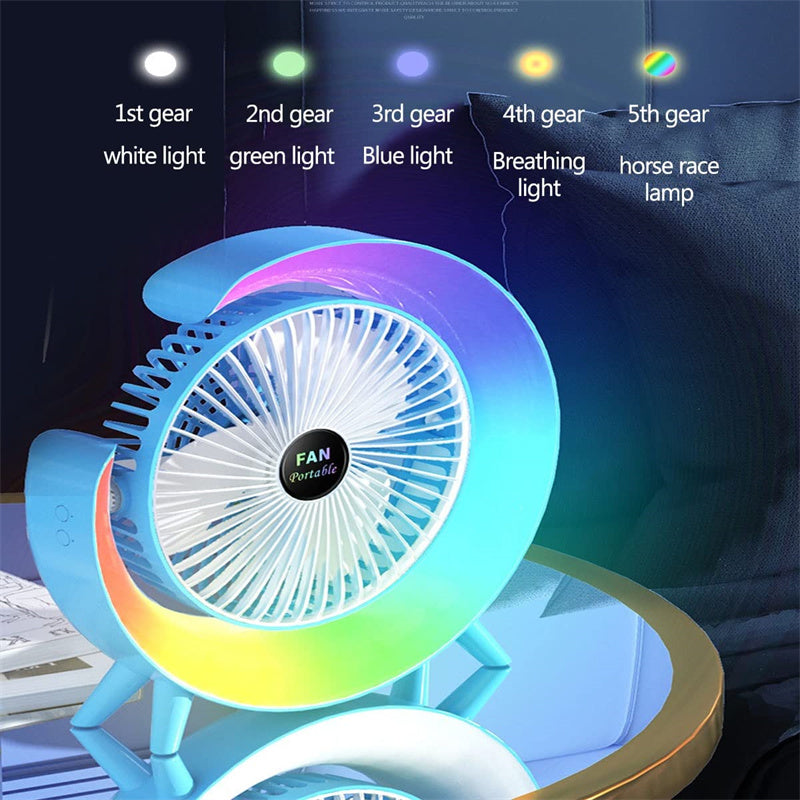 New Bright Night Light Charging Fan Desktop Silent Mini Electric Fan Portable Fan USB