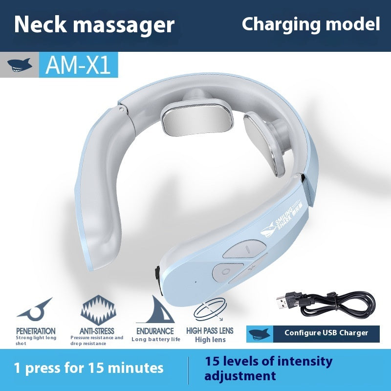 Electric Neck Massager EMS Pulse Rechargeable USB Cervical Traction Therapy Massage Stimulator Pain Relief Heating Function