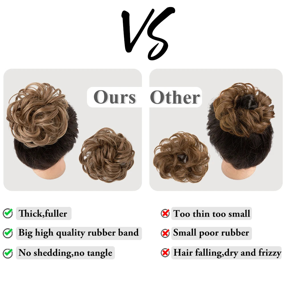 Synthetic Hair Bun Extensions Messy Curly Elastic Hair Scrunchies Hairpieces Synthetic Chignon Donut Updo Hair Pieces for Women