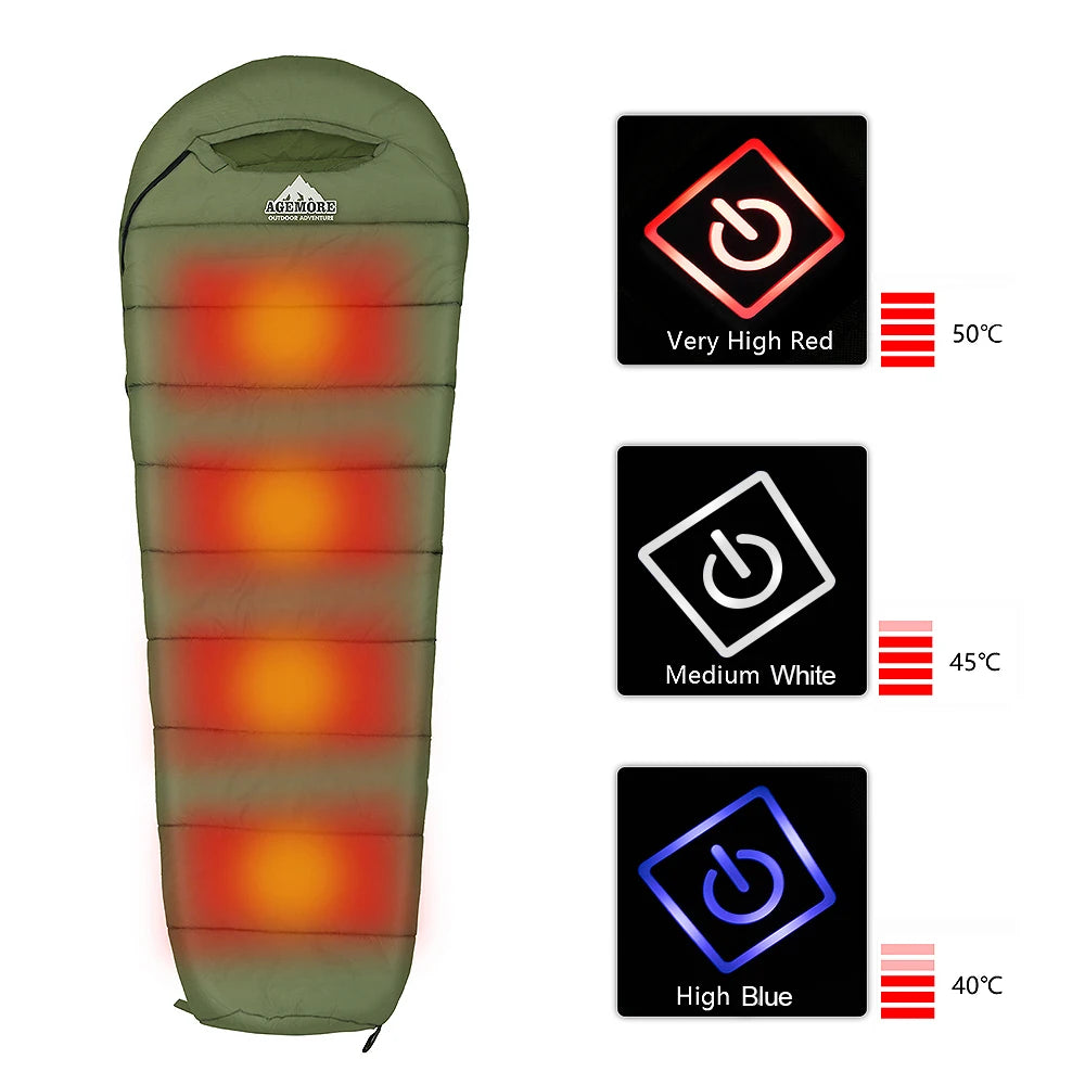 Agemore Outdoor Camping Sleeping Bags Waterproof Ultralight Heating Winter Sleeping Bag Adults Sleep Camp Gears with Heating Pad