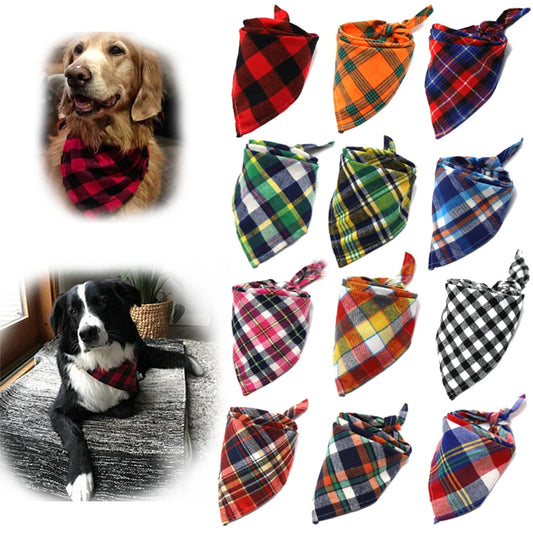 Dog Bandanas Large Pet Scarf for Dog Cotton Plaid Washable Bow Ties Collar Cat Dog Scarf Large Dog Accessories Pet Supplies