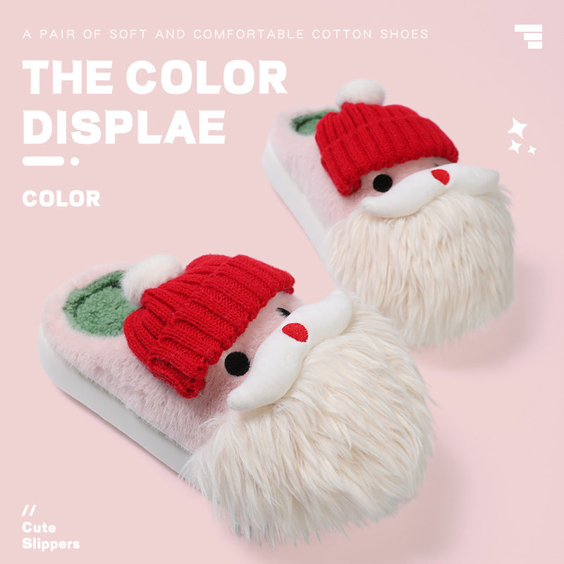 Cute Christmas Santa Claus Home Slippers Winter Warm Indoor Non-slip Floor Plush Shoes For Women