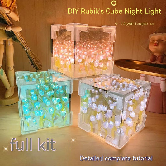 DIY Rubik's Cube Tulip Small Night Lamp - rubik's cube lamp